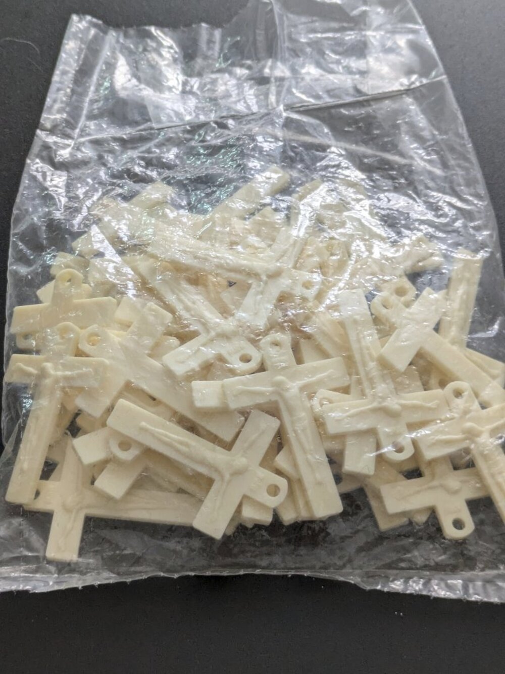 NEW! Ivory Plastic Crucifix/Cross Pendants - 2", 50pc
